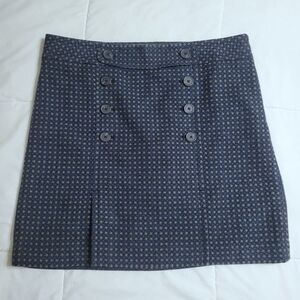 LOFT Navy Patterned Button-Front Mini Skirt